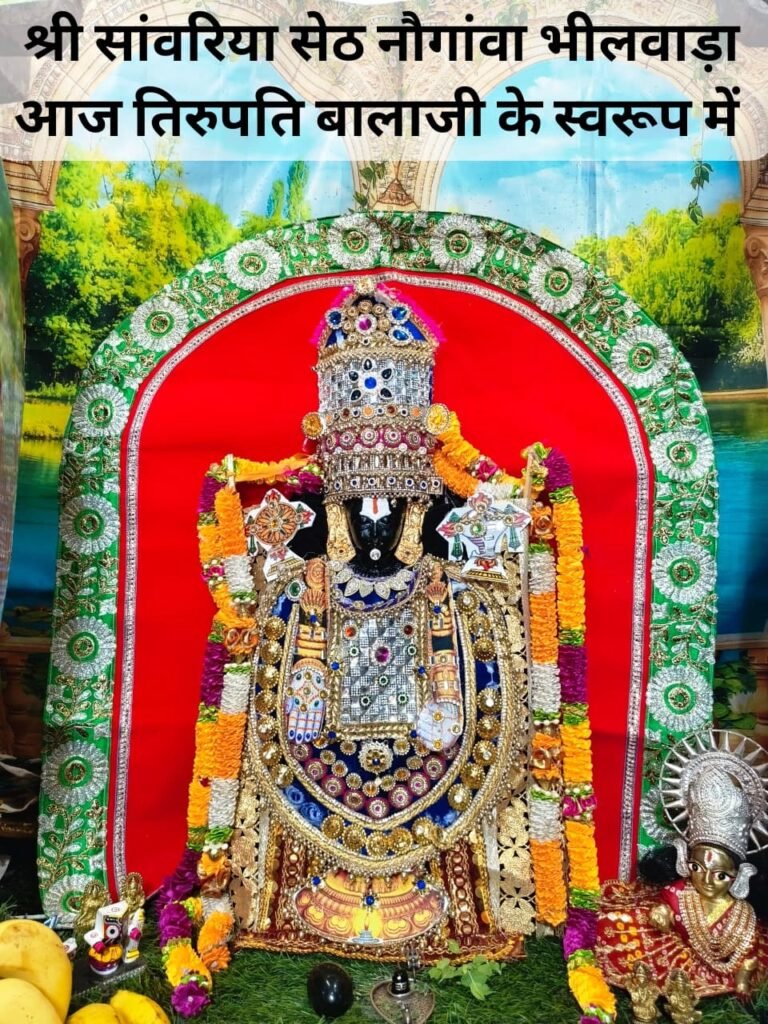 Bhilwara : नौगांवा सांवरिया सेठ मंदिर में तिरुपति बालाजी के रूप में सजे ठाकुर जी, हुआ हवन और गो-सेवा